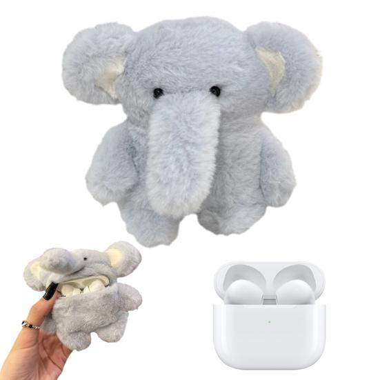 Plush Blue Elephant 3D Cartoon Fur Earphone Case for Airpods Animal Headphone Cover