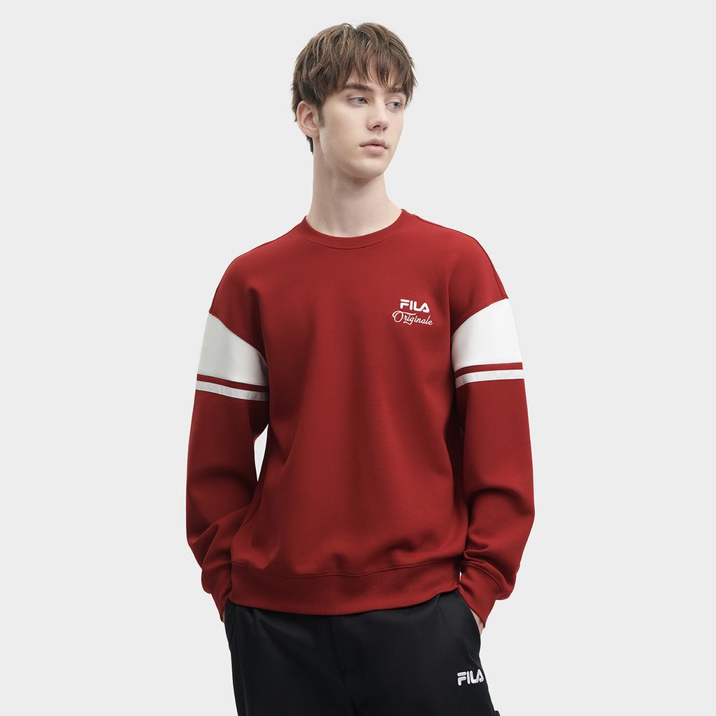 Fila 2023 Winter New Knitted Pullover Casual Trend Spliced Round Neck American Sweatshirt Men Sweatshirt Red F11M349203F-RD