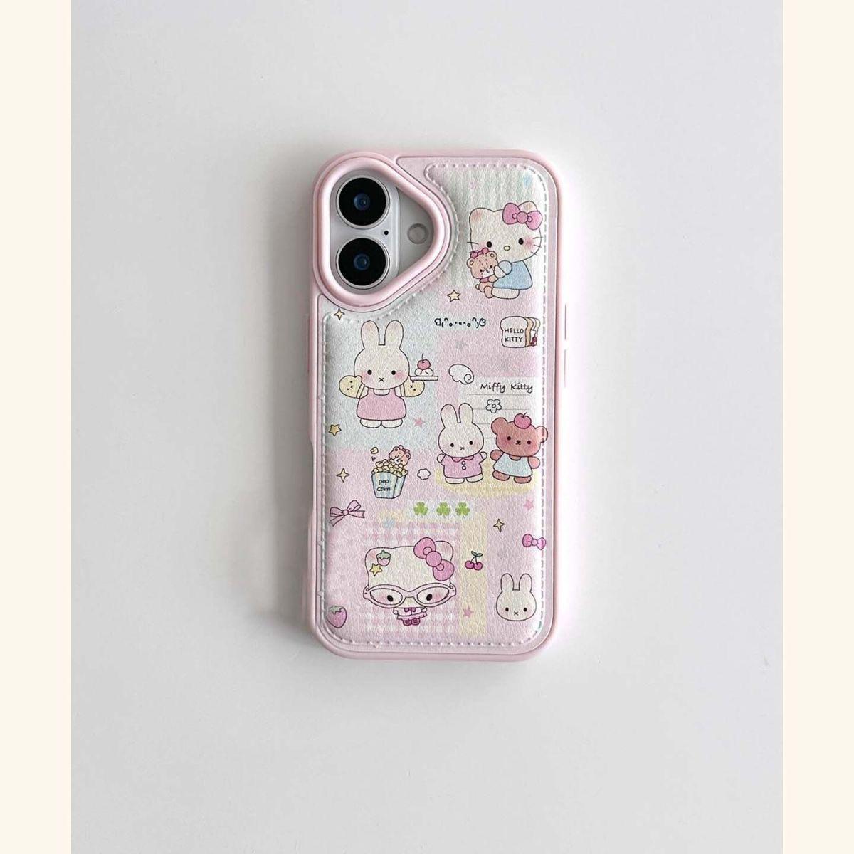 

Autumn Winter Soft Case: Bear & Rabbit Design for Apple 17 Pro Max in White/Pink, Anti-fall, Fits 13 Pro, 14, 15, 16 & 17 Simple 17