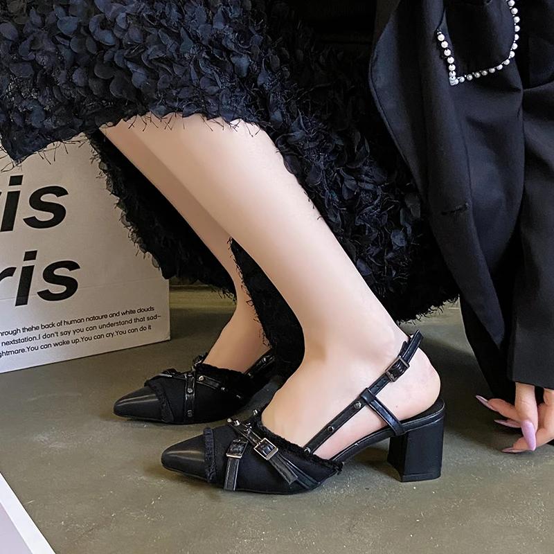Sexy high heels, women's pointed toe patchwork open-heel sandals, 2025 summer fashionable casual party women's shoes