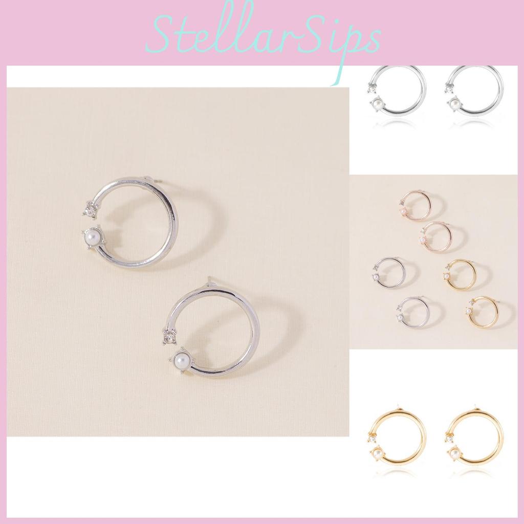 Stylish European Alloy Round Pearl And Diamond Stud Earrings For Women