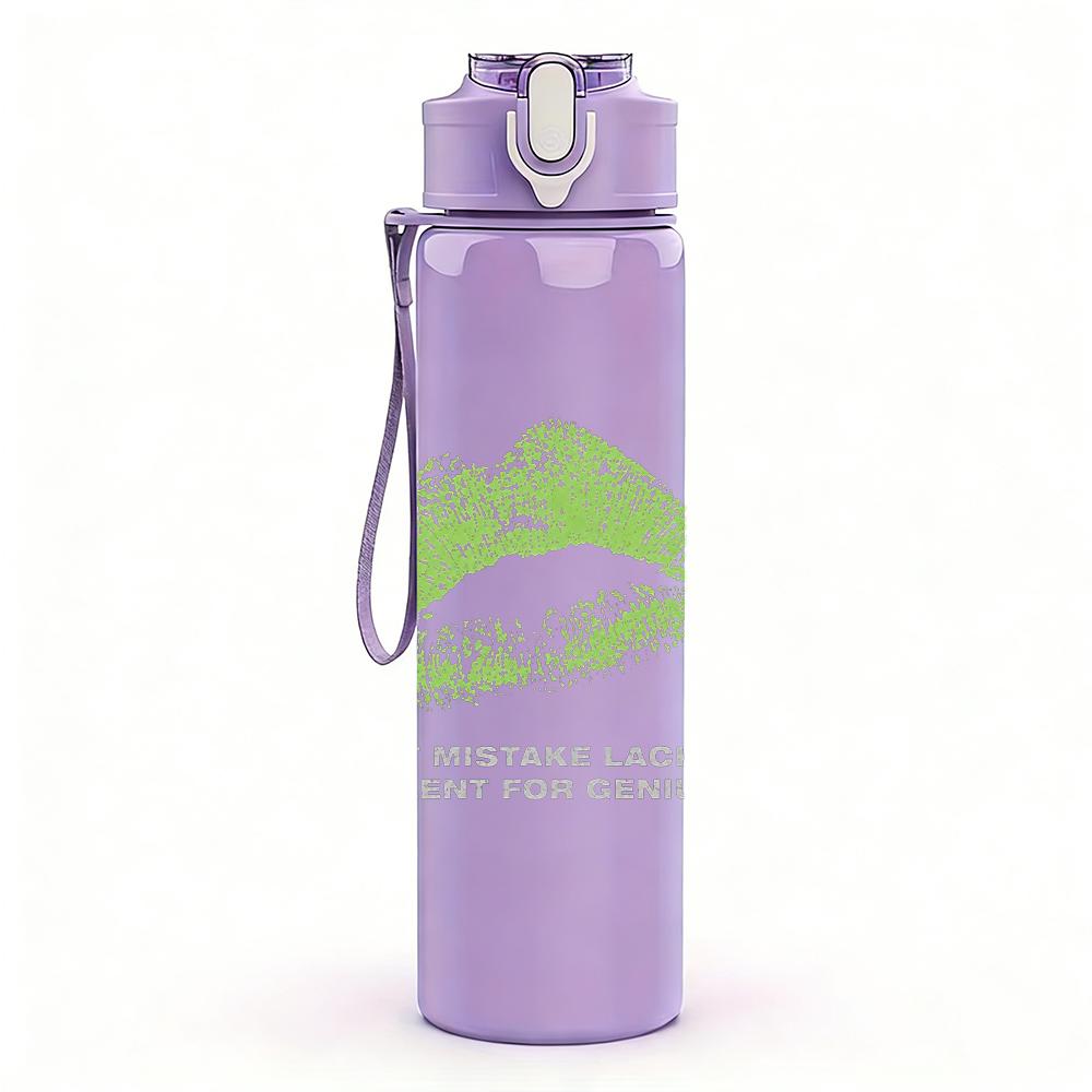 1PC Light green leaf nature sketch print 750ml colorful plastic sports water bottle leakproof pop up lid with straw for outdoor work home use