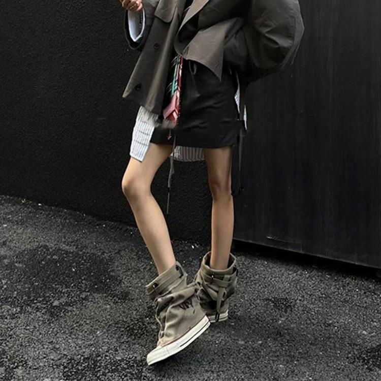 Mode Damen Canvas Sneakers Flats Designer Mid Calf Schneestiefel Modeschuhe Frau 2024 Trend Neue Winter Punk Chelsea Boots Damenschuhe