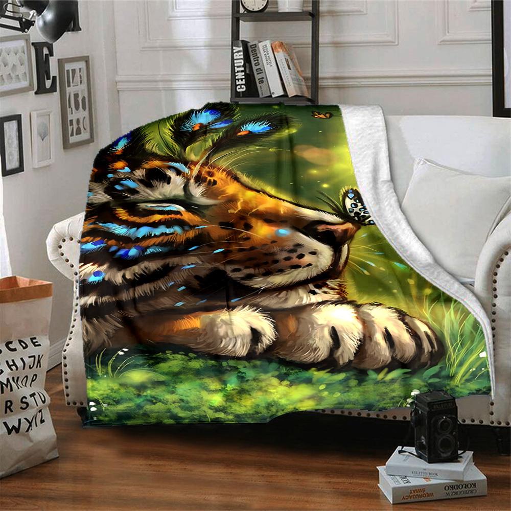 1 Stück Tiger-Schmetterlings-Design-Decke, Überwurf für Sofa, Bett, Reisen, Camping, Wohnzimmer und Bett, Bedruckte Decke mit weichem und warmem Stoff yy250918180