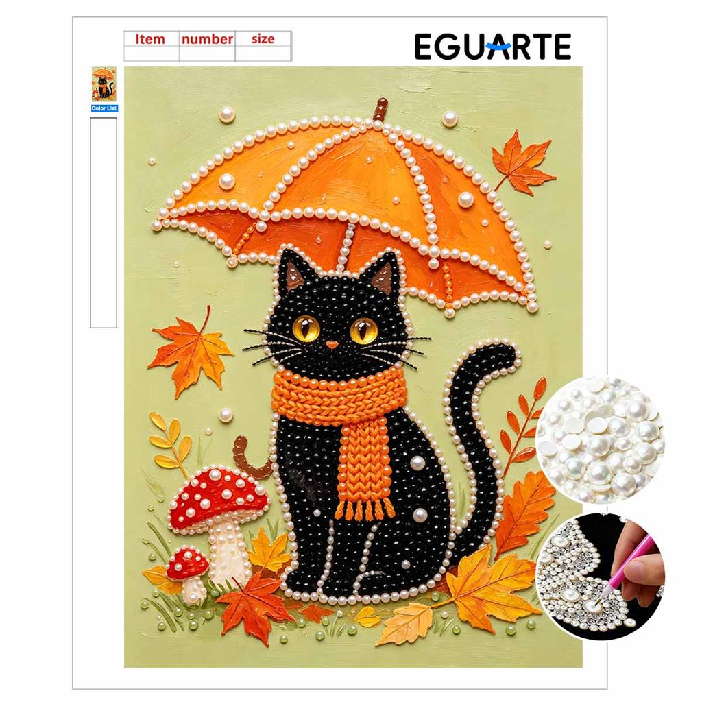 Halloween black cat with umbrella pearl painting art kit handmade diy home decorations
