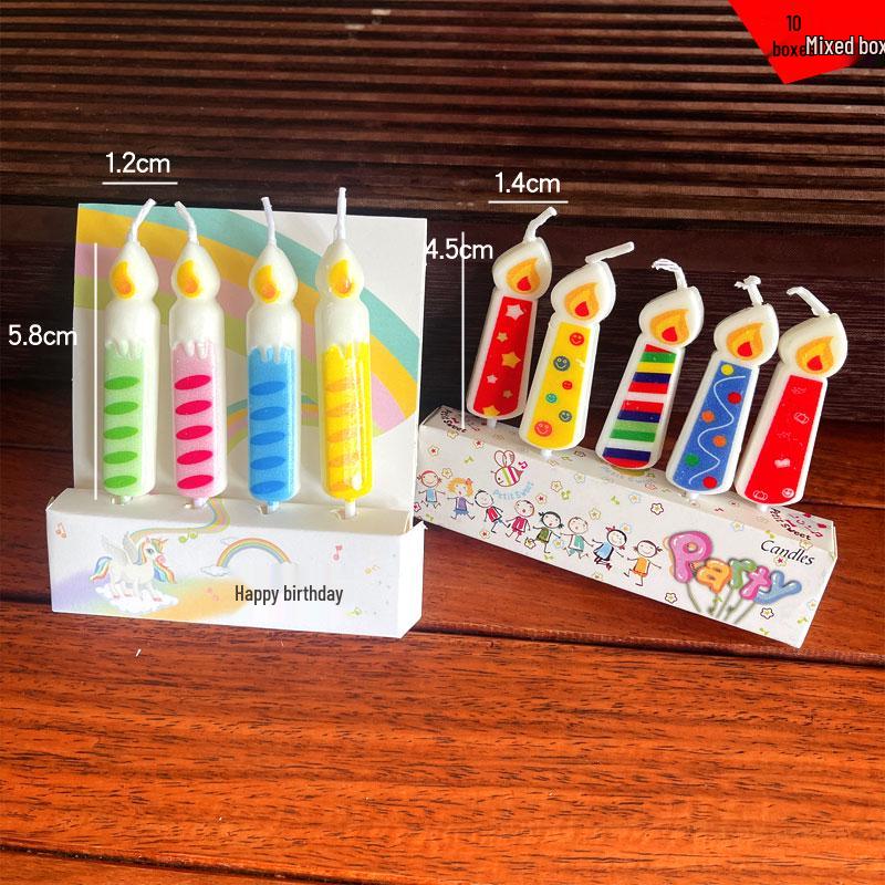 Retro Colorful Print Birthday Candle with Colored Flame for Cake Decoration