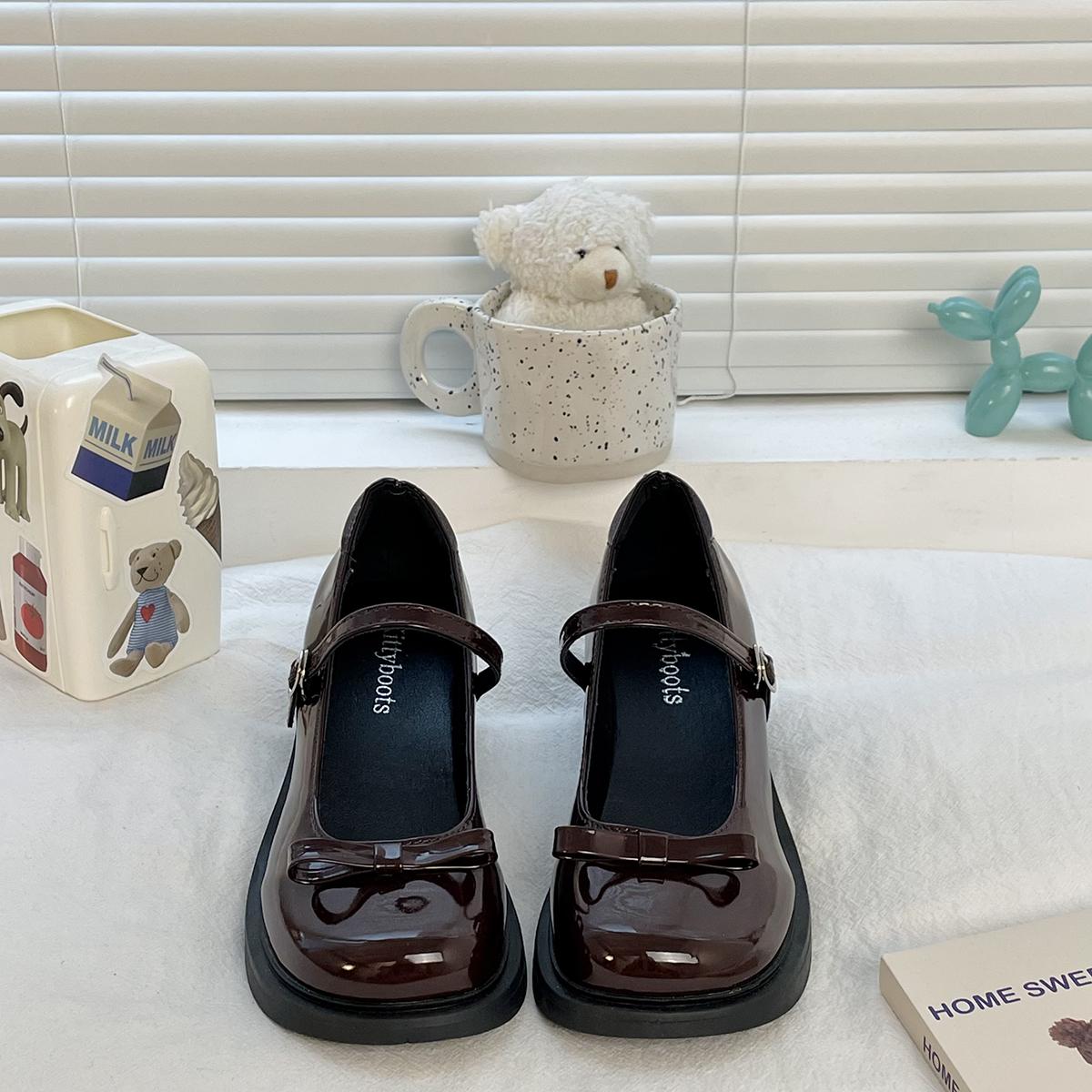 

Туфли Мэри Джейн для женщин, 5 см массивный каблук, толстая подошва, черный, коричневый, японский, корейский, ретро-стиль, офисная, школьная, летняя обувь 39 коричневый