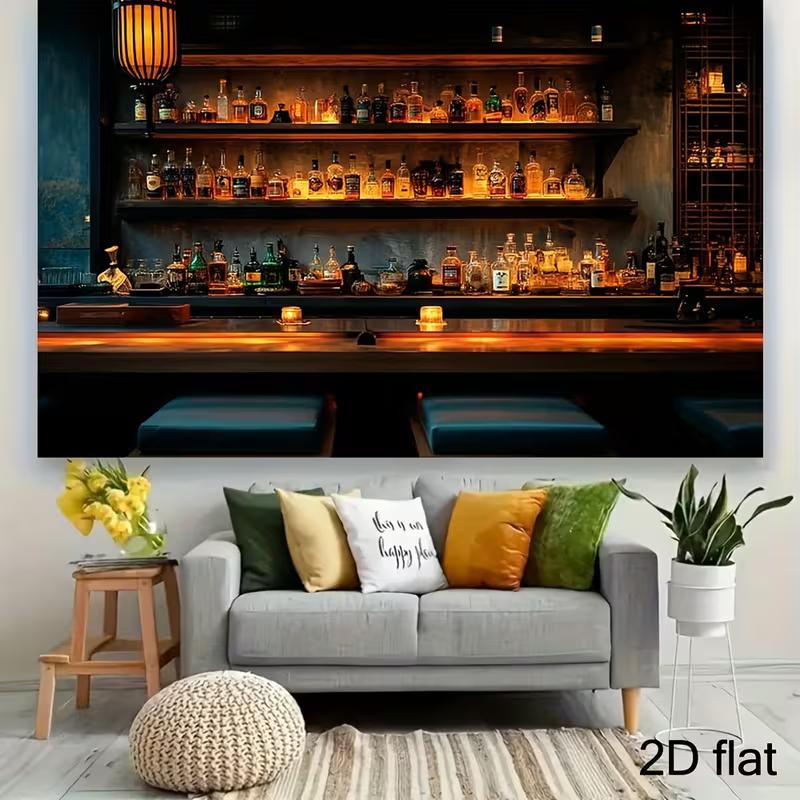 Bar Nightclub Themed Tapestry, Whiskey Bottles Wall Hanging for Photo Background