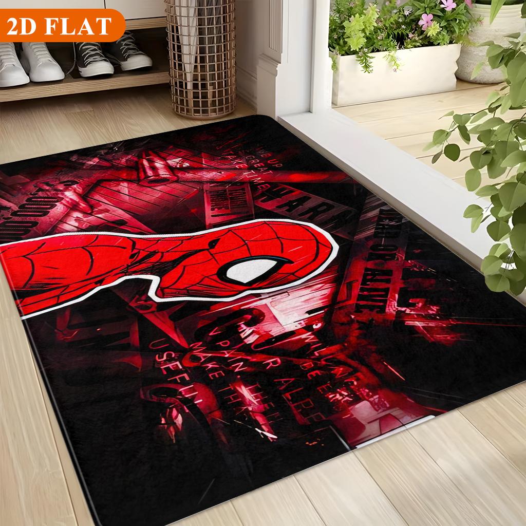 Bath Mat 1pc, Spider- Red Black Silhouette, MARVEL Flannel Rectangular Mat, Bathroom Non-Slip Entrance Mat, Fun Door Decoratio