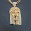 Hip Hop Iced Out Big Jesus Head Pendant Necklaces Male Gold Color Stainless Steel Christian Necklace for Men Jewelry Gift