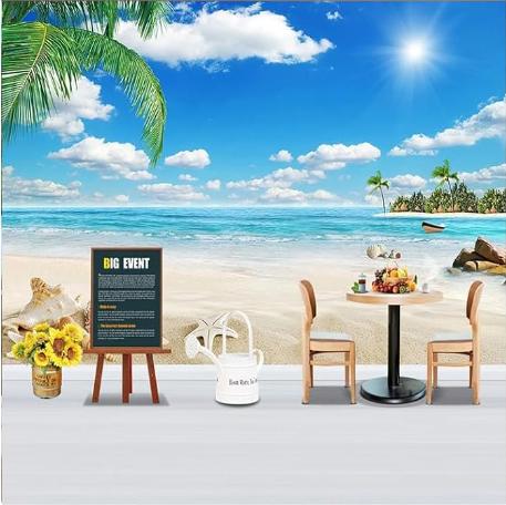 

Mural Blue Sky Beach Wallpaper Coconut Tree Sea View Wall Mural Living Room Bedroom Hotel 3d Wallpaper 200 cm(W) x 140 cm(H)