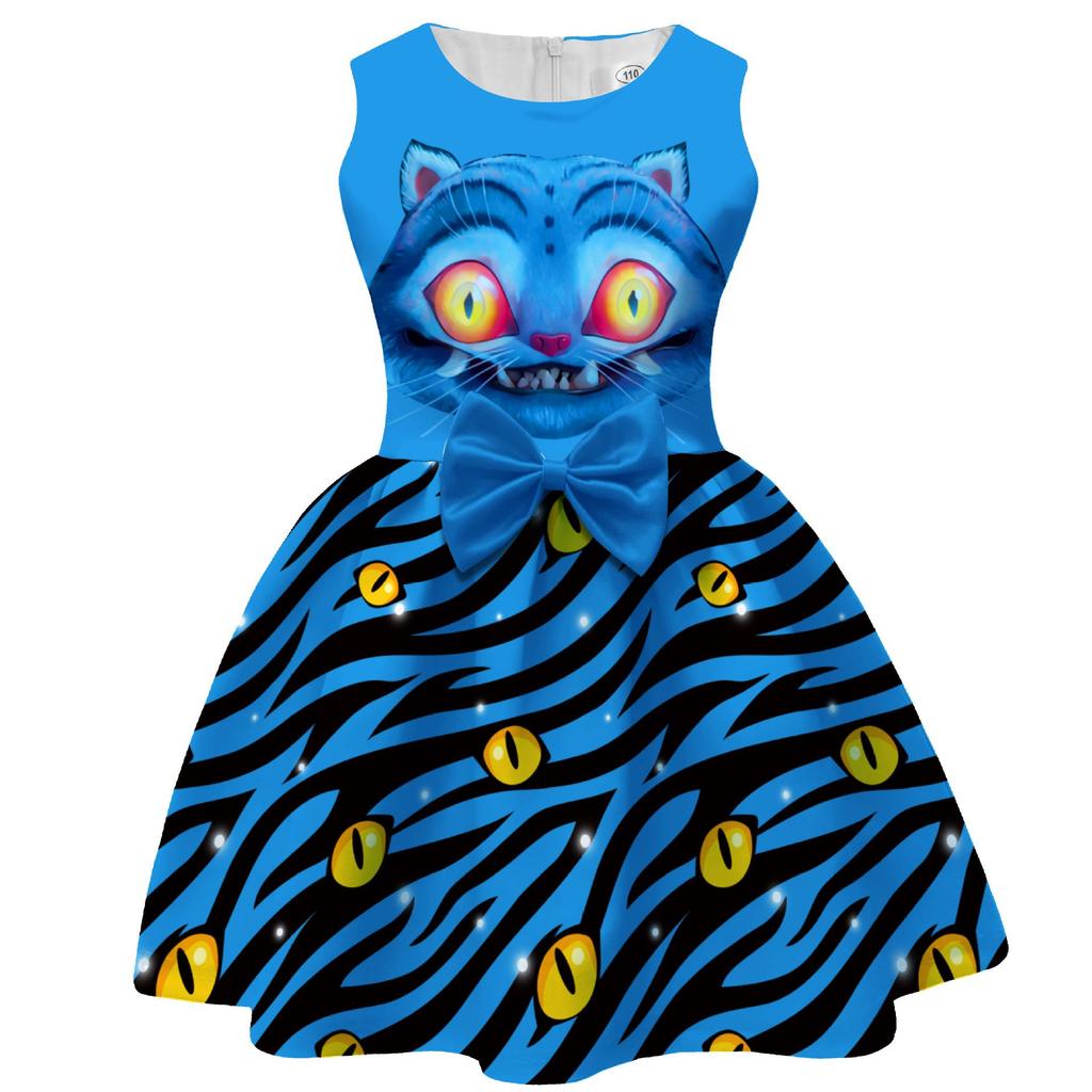 Girls Sleeveless Dress Witch Hunting Girls Group Full Print Galaxy Music Note Skirt with Big Bow Kids Princess Party Birthday Casual Sundress Little