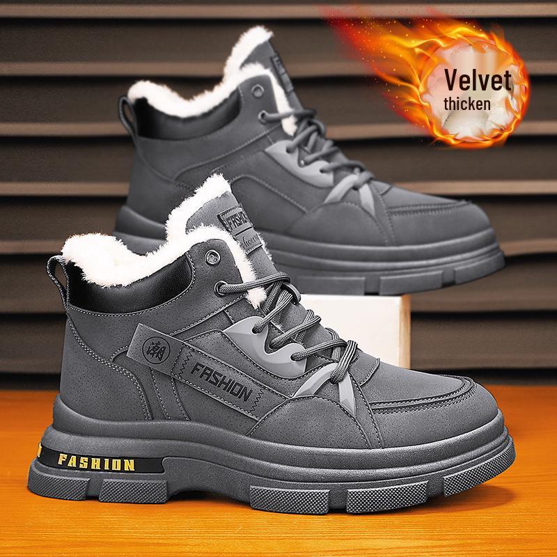 Men's Velvet-Lined High-Top Snow Boots - Warm Outdoor Winter Sports Martin Boots