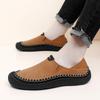 Men Handmade Leather Shoes Casual Hiking Shoes Outdoor Grey Walking Driving Shoes Over Sized Brown Slip On