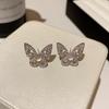 S Sterling Silver Needle Zircon Chalcedony Butterfly Stud Earrings Women's High-end Sense Light Luxury Fashion Personalized Earrings New Ear Jewelry