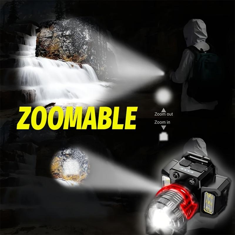USB rechargeable LED headlight with motion sensor,5 lighting mode,adjustable and telescopic zoom,power display,for work,travel,hiking,fishing,repair