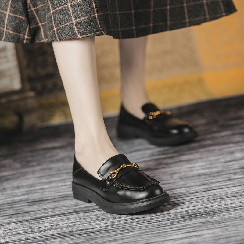 Women's Retro British-Style Square-Toe Leather Loafers - Autumn 2022, Chunky Soles & Heels