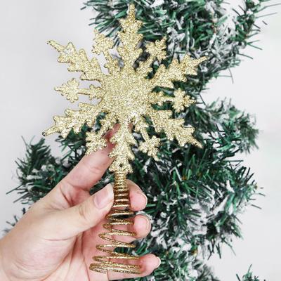 Snowflake Tree Topper Gold Red Glittered Iron Star for Christmas Tree Easy Installation Festive Decoration