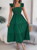 Square Neck Solid Color Dress High Waist Elegant Ruffle Edge Dress for Women Sleeveless Loose Dresses Causal Dress