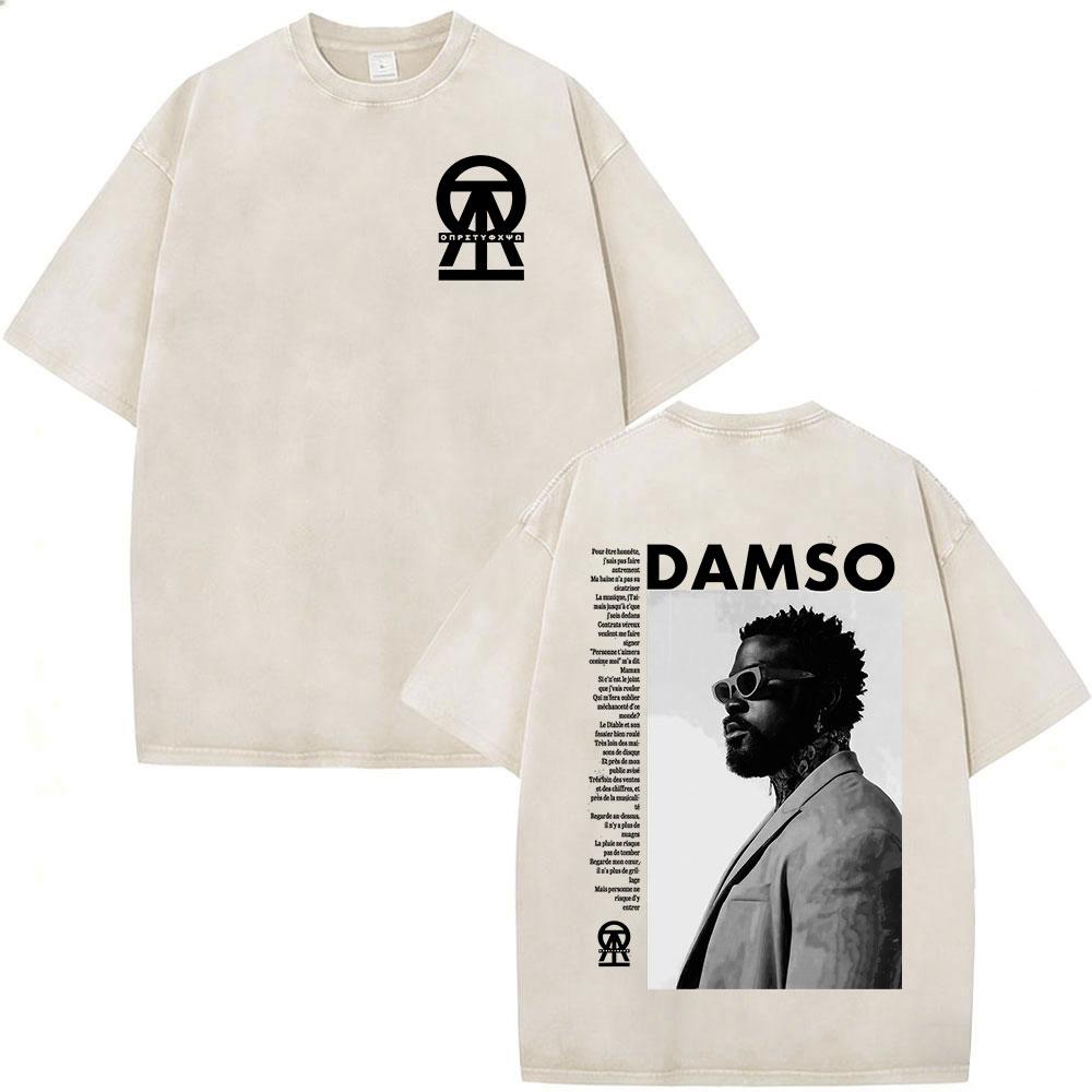 Vintage Spierane Koszulki Rapper Damso Beyah Tour 2026 Mężczyźni Kobiety Odzież Moda Hip Hop Krótki Rękaw Okrągły Dekolt Koszulki Streetwear