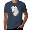 White Horse Watercolor TShirt Active Sports Short Sleeve Cotton Shirt