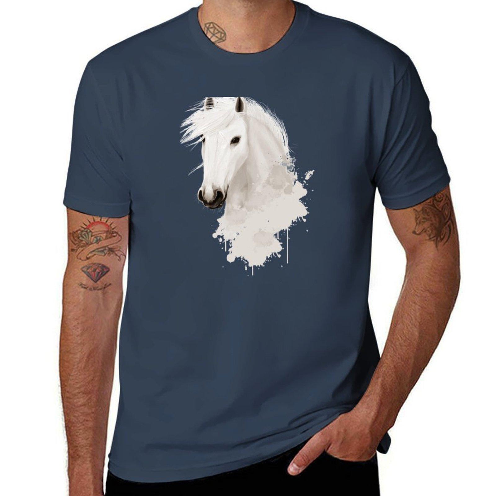 White Horse Watercolor Tshirt Plus Size Summer Short Sleeve Tshirt S