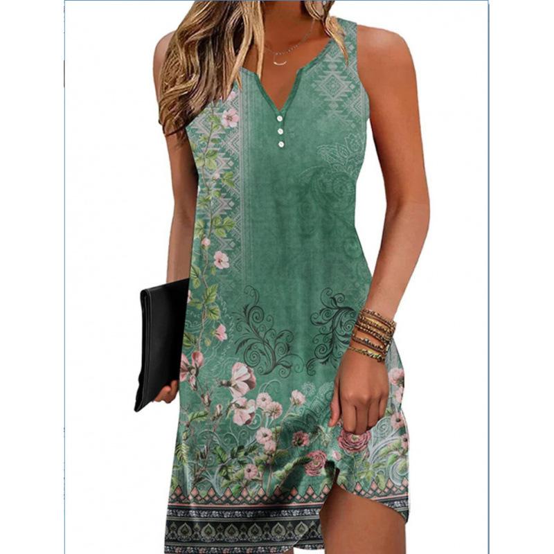 Summer New Printed Suspender Women's Fashion and Comfortable V-Neck Sleeveless Dress