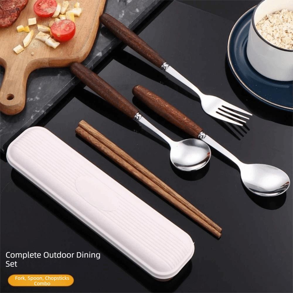 4Pcs Vintage Chopsticks Fork Spoon Set Storage Case Outdoor Dining Set  Travel