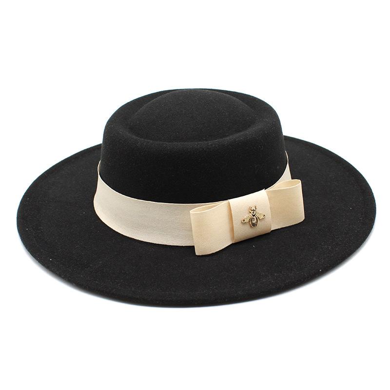 British Elegant Ring-Shaped Concave Flat-Topped Woolen 8.5Cm Top Hat Men'S And Women'S Flat-Topped Woolen Top Hat