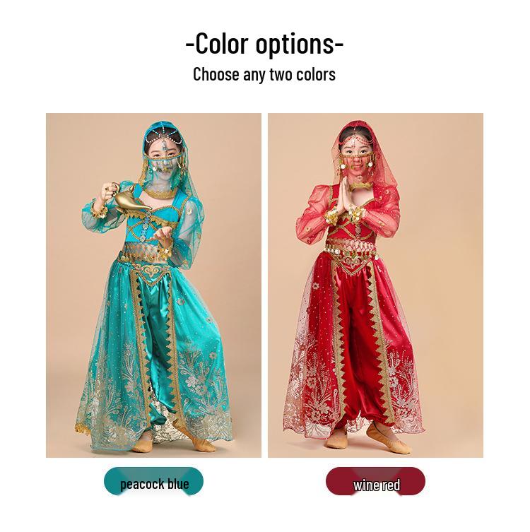 Costum de dans popular Prințesa Jasmine 2025 pentru copii mici - Set exotic stil Dunhuang pentru spectacol pe scenă