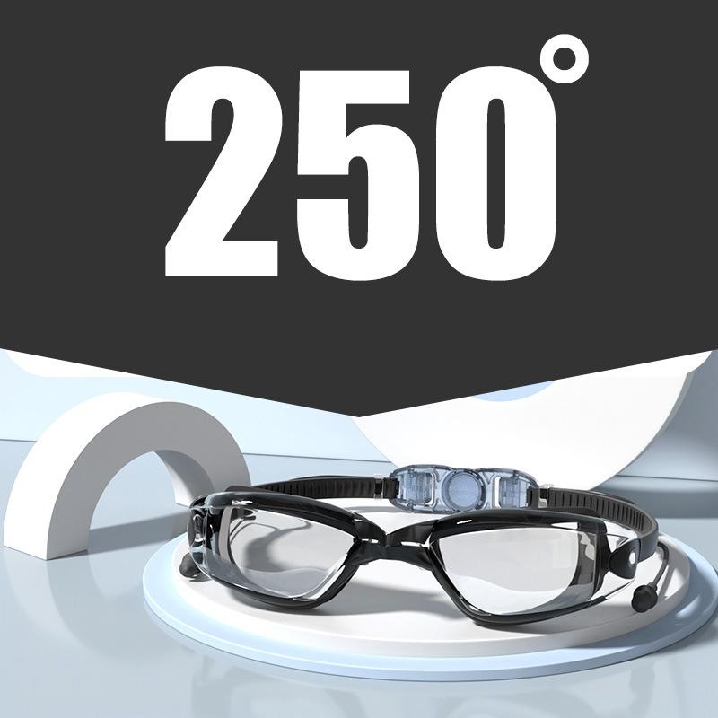 -1.5~-8.0 Adult Myopia Swimming Goggles Waterproof Anti-fog HD Transparent Electroplated Large Frame With Earplugs