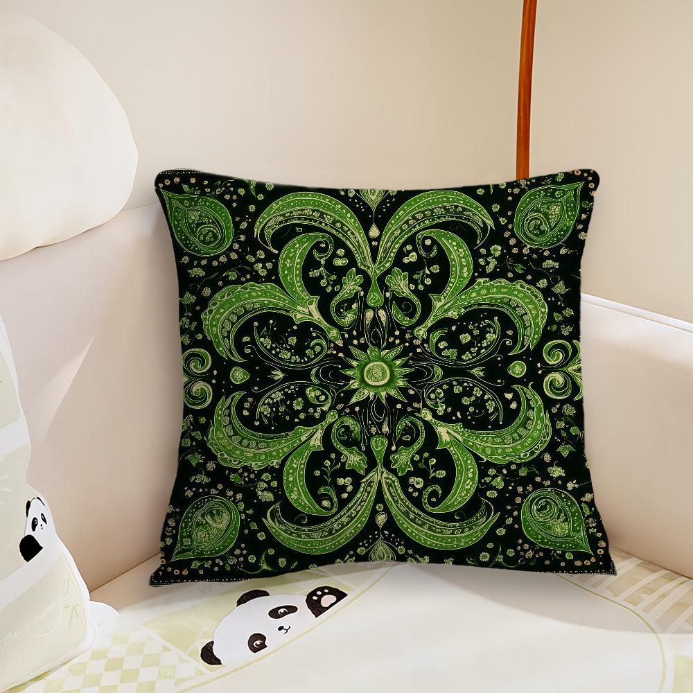Luxurious Green And Golden Cushion Cover Pillow Case Plush Fabric Soft Double Sided Print Sofa Cushion Cover Throw Pillow Covers