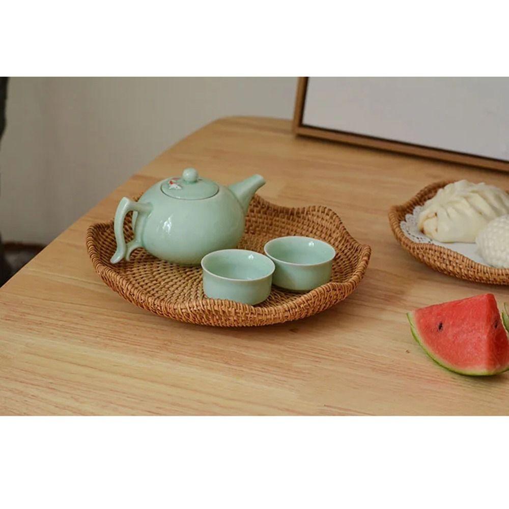 Round Fruit  Serving Tray Handmade Weaved Food Bread Plate High-quality Sundries Container  Kitchen