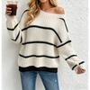 Women Casual Off Shoulder Knit Sweater Loose Fit Long Sleeve Pullover