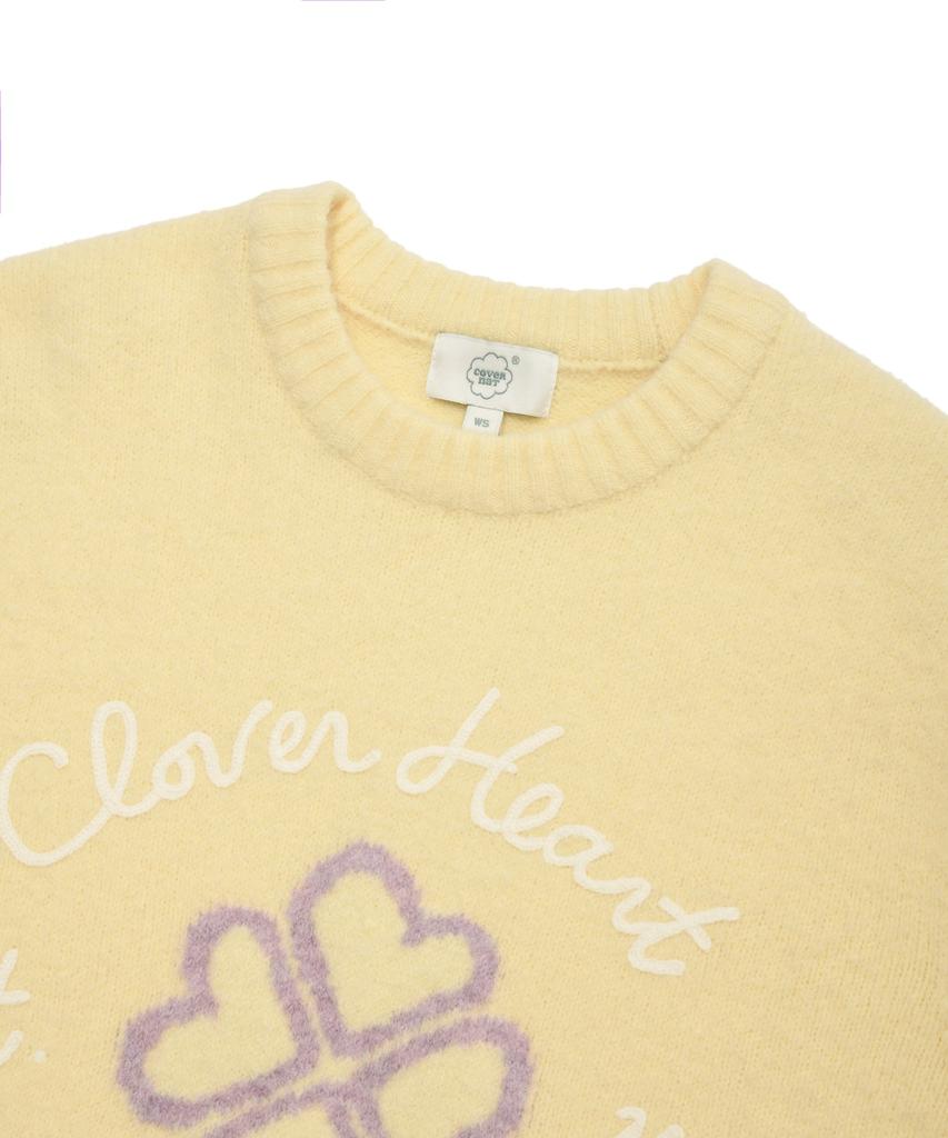 COVERNAT WOMAN Clover Heart Graphic Knit Light Yellow