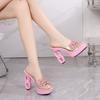 Fashion 12CM High Heels Transparent Square Toe Rhinestone Sandals Women's Club Party Sexy Model Non-slip slipper Summer