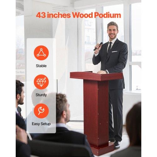 VEVOR Podium Stand, 1040 mm Wooden Lectern, Laptop Desk with Wide Reading Surface and Storage Shelf, Edge Stopper, Elegant Design, Flool-Standing