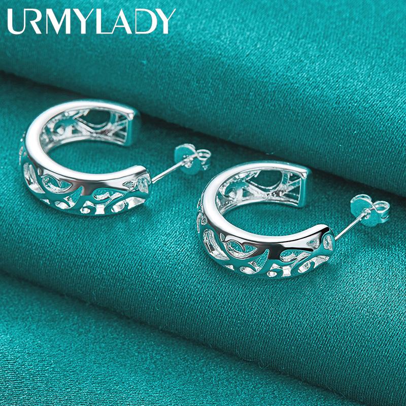 925 Sterling Silver Semicircle  Hollow Plant Stud Earrings For Women Fashion Charm Jewelry