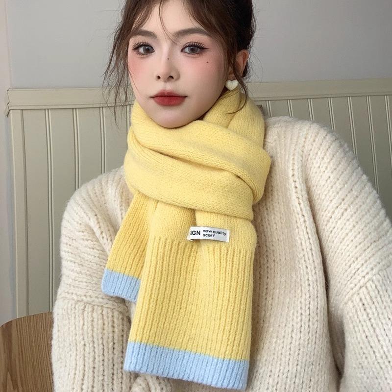 Autumn and Winter Atmosphere Contrasting Color Scarf Women's Winter Korean Knitted Wool Warm Fashion Versatile Scarf New
