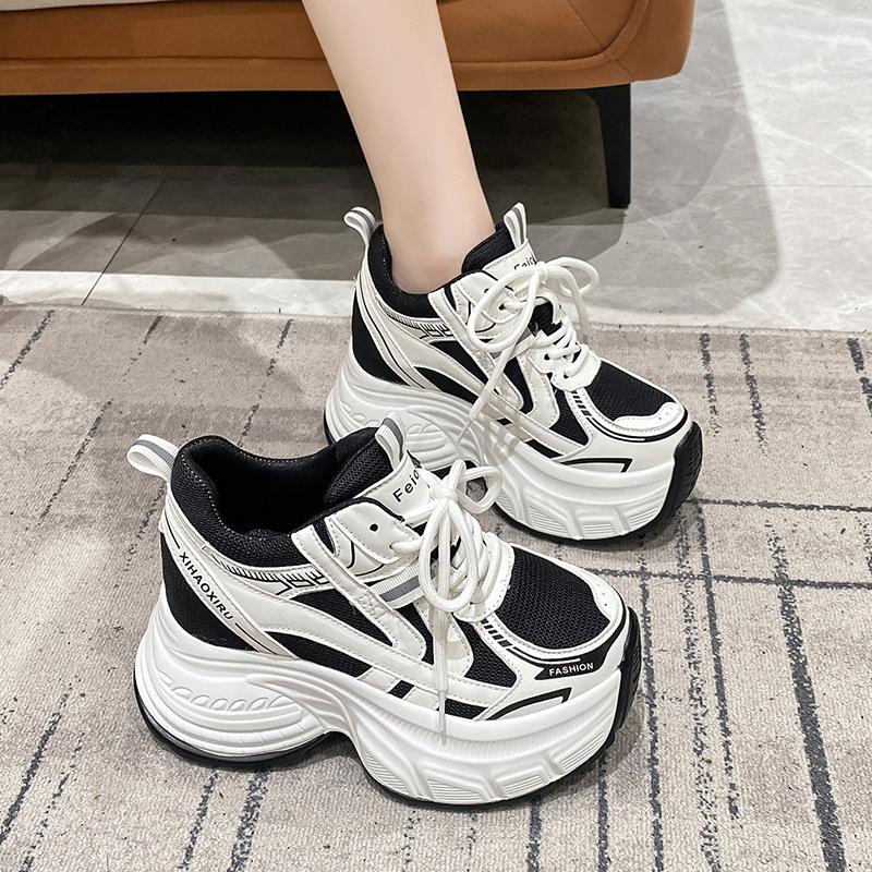 Korean Version of Thick-soled Heightened Breathable Mesh Versatile Dad Shoes 2025 Autumn Fashionable Versatile Casual Foreign Style Muffin Tide Shoes