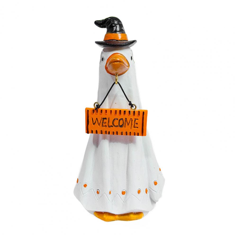 Resin Ghost Statue Spooky Halloween Ghost Figurines with Pumpkin Bucket Welcome Sign for Indoor Outdoor Decor for Yard Home