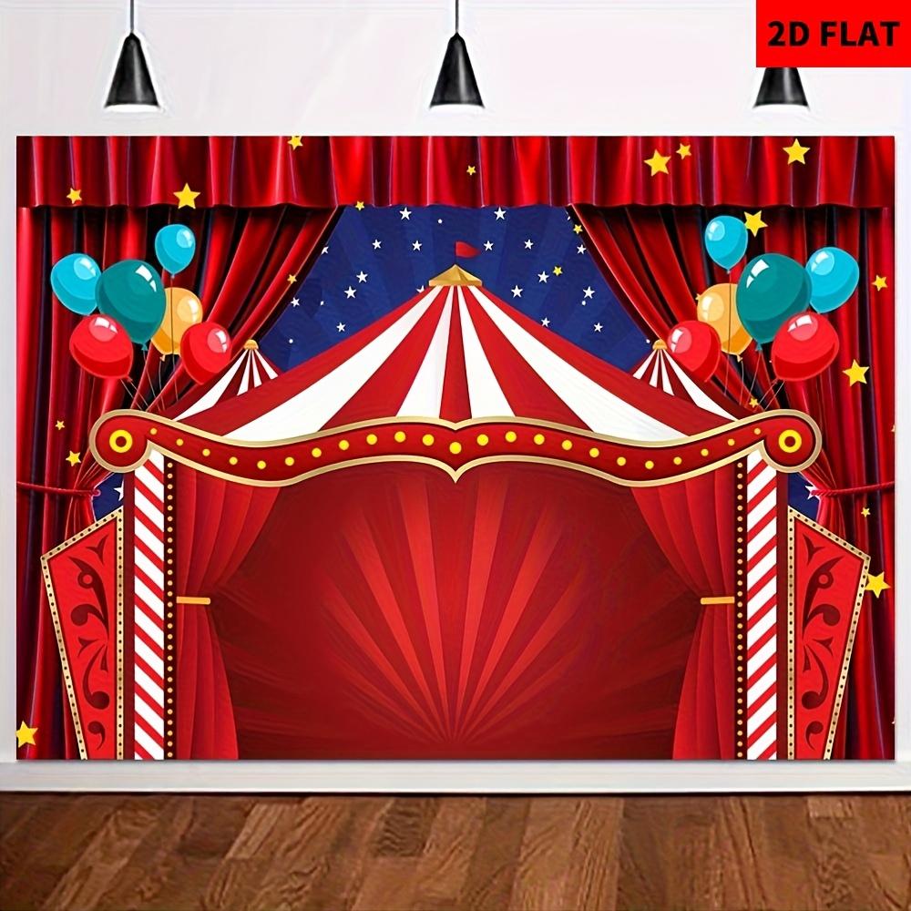 1 piece of 2D flat circus carnival theme background cloth - multiple sizes red starry sky balloon stripe design polyester