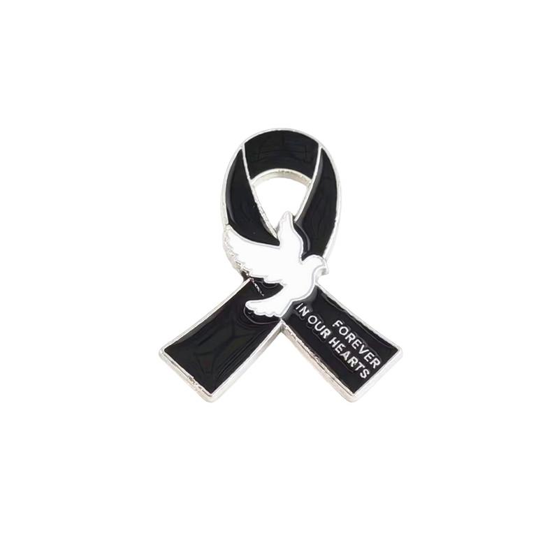 Black Ribbon Memorial Brooch Clothing Lapel Pin Alloy Black Mourning Suit Badge Fashion Accessories Party Jewelry Gift