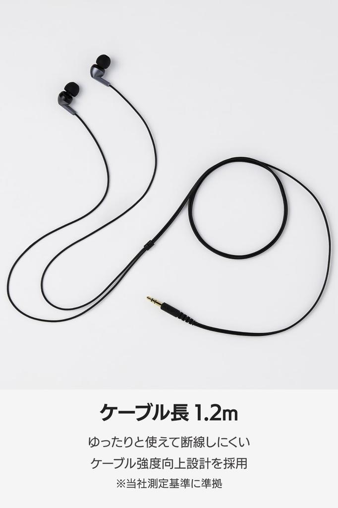 ELECOM Wired Black In-Ear Headphones, 3.5mm 3-pole, 1.2m Cable, EHP-F15CABK