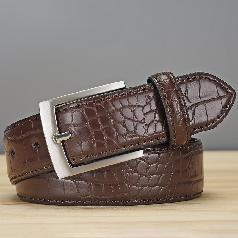 Men's PU Leather Crocodile Pattern Belt European American Fashion Casual Buckle Belt for Jeans