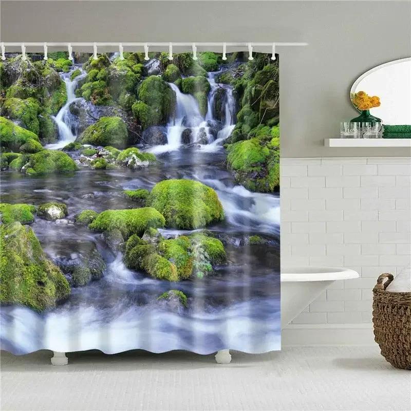Naturwald Duschvorhang Wasserdicht Badezimmer Sichtschutz Bäume Landschaft Vorhänge Polyester Stoff Heimdekoration Badezimmer Vorhänge
