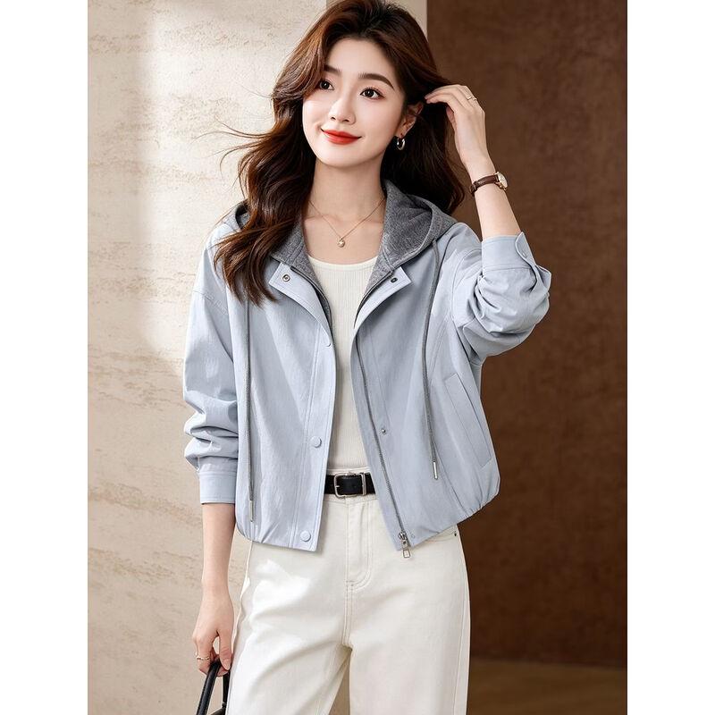 D.F.DEAR Women's Faux Two-Piece Hooded Short Jacket