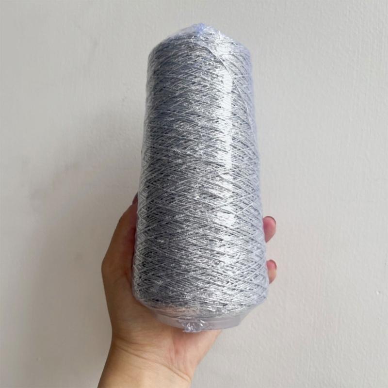 200g/Roll Metallic Crochet Thread, Sparkling Silver Polyester Yarn for Knitting, Weaving, Making Bag, Keychain Charm