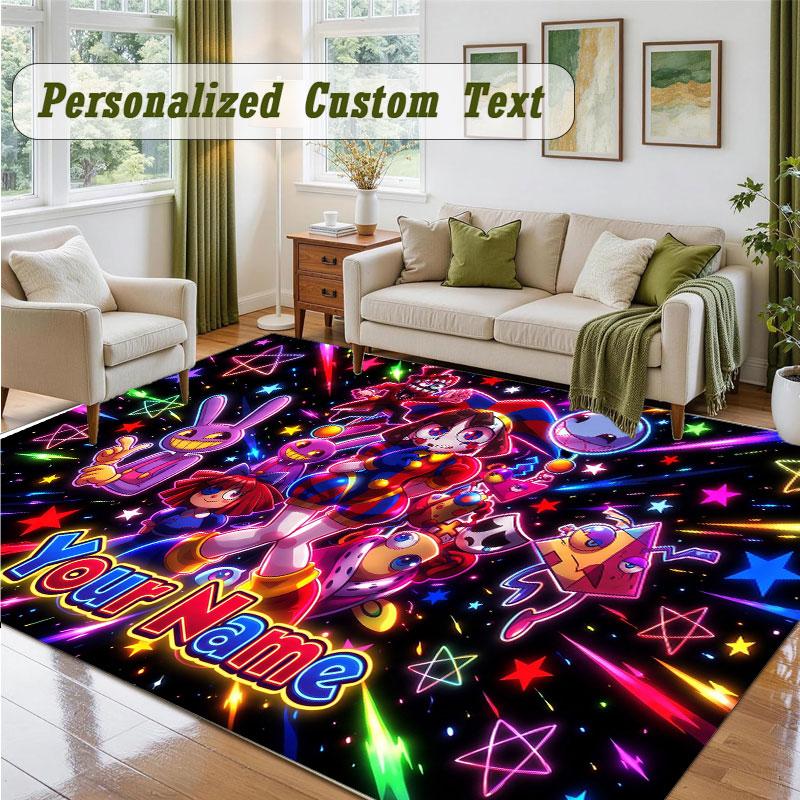 Crystal Velvet Square Rug Custom NameThe Amazing Digital Circus Pattern Non Slip Home Floor Decor Rug