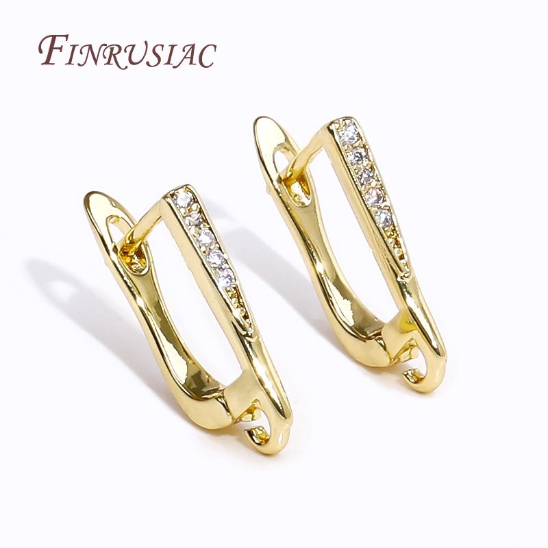 18K Gold/Rhodium Plated French Inlay Zircon Earwires Fastener Earring Hooks Clasps Fittings DIY Earring Making Accessories